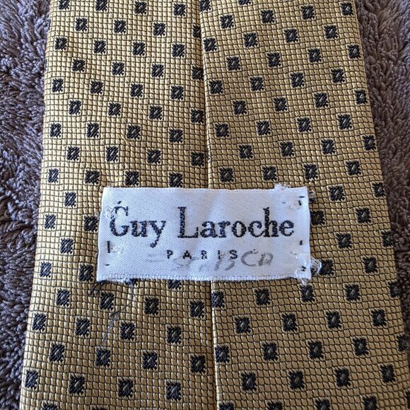Guy Laroche Paris Gold Necktie Micro Square Pattern Luxury Designer Silk Tie - Picture 5 of 12